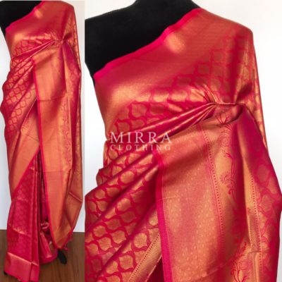 Hot Pink Banarasi Silk Saree with Gold Zari Weaves