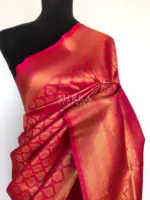 Hot Pink Banarasi Silk Saree with Gold Zari Weaves - Image 4