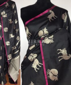 Black Banarasi Silk Saree with Silver Zari Motifs