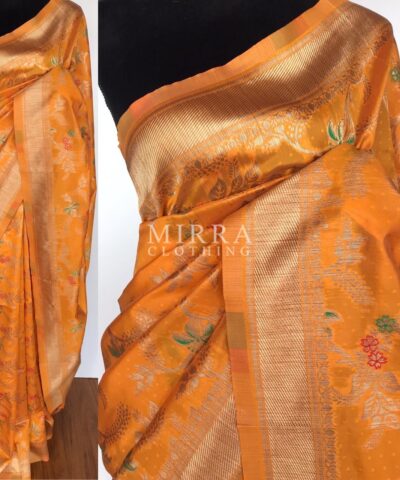 Mustard Banarasi Silk Saree with Gold Zari Weaves