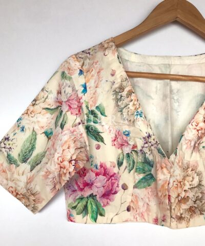 Offwhite Rayon Blouse with Floral Prints