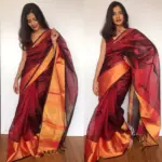 Maroon ﻿Pure Handloom Mangalagiri Silk Saree - Image 2