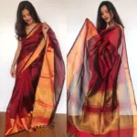 Maroon ﻿Pure Handloom Mangalagiri Silk Saree - Image 3