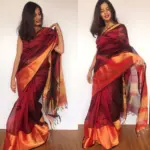 Maroon ﻿Pure Handloom Mangalagiri Silk Saree - Image 4