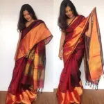 Maroon ﻿Pure Handloom Mangalagiri Silk Saree - Image 5