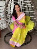Pastel Yellow Banarasi Silk Saree in Pure Khaddi Chiffon - Image 2