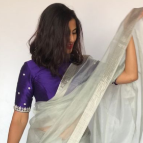 Purple Raw Silk Blouse with Hand Embroidery