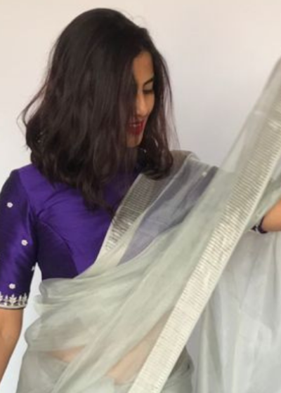 Purple Raw Silk Blouse with Hand Embroidery