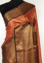 Brick Red Kora Silk Saree with Gold Zari Weaves - Image 3