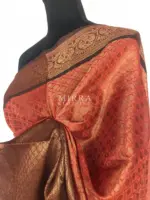 Brick Red Kora Silk Saree with Gold Zari Weaves - Image 4