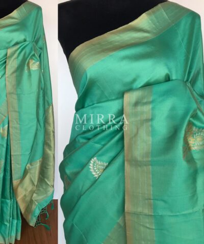 Mint Green Banarasi Silk Saree with Gold and Silver Zari Weaves