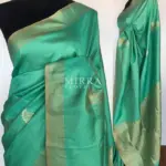 Mint Green Banarasi Silk Saree with Gold and Silver Zari Weaves - Image 2