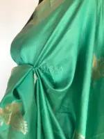 Mint Green Banarasi Silk Saree with Gold and Silver Zari Weaves - Image 4