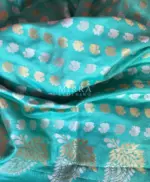 Mint Green Banarasi Silk Saree with Gold and Silver Zari Weaves - Image 7