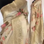 Offwhite Banarasi Silk Saree with Beautiful Floral Prints - Image 2