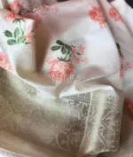 Offwhite Banarasi Silk Saree with Beautiful Floral Prints - Image 7