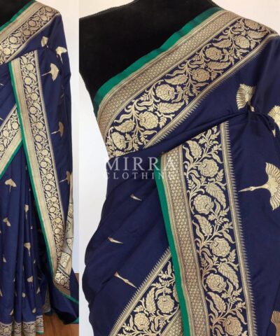 Navyblue Katan Silk Saree with Gold Zari Weaves