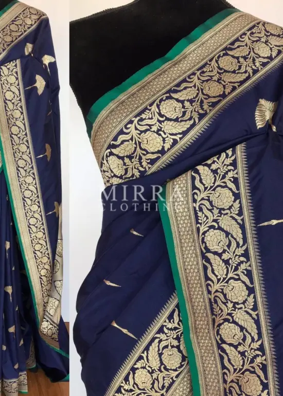 Navyblue Katan Silk Saree with Gold Zari Weaves