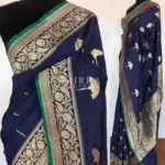 Navyblue Katan Silk Saree with Gold Zari Weaves - Image 2