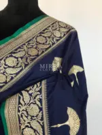 Navyblue Katan Silk Saree with Gold Zari Weaves - Image 4