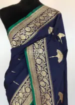 Navyblue Katan Silk Saree with Gold Zari Weaves - Image 3