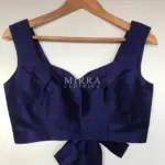 Royal Blue Raw Silk Blouse With Tie-up - Image 4