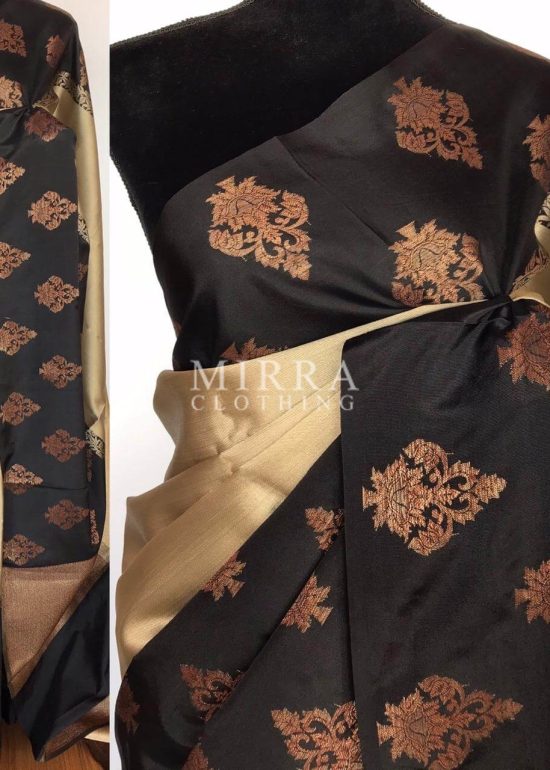 Pale Gold Kora Silk Saree with Gold Zari Weaves