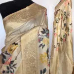 Offwhite Banarasi Silk Saree with Floral Prints - Image 2