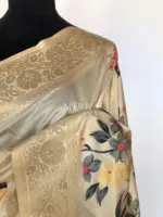 Offwhite Banarasi Silk Saree with Floral Prints - Image 5