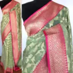 Sea Green Kora Silk Saree with Zari Weaves