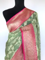 Sea Green Kora Silk Saree with Zari Weaves - Image 3