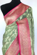 Sea Green Kora Silk Saree with Zari Weaves - Image 4