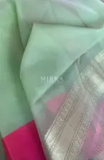 Sea Green Kora Silk Saree with Zari Weaves - Image 7