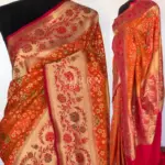 Copper Orange Banarasi Silk Saree adorned with Beautiful Patola Weaves - Image 2