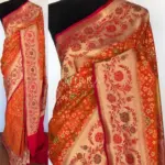 Copper Orange Banarasi Silk Saree adorned with Beautiful Patola Weaves