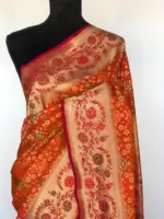Copper Orange Banarasi Silk Saree adorned with Beautiful Patola Weaves - Image 3