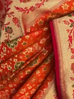 Copper Orange Banarasi Silk Saree adorned with Beautiful Patola Weaves - Image 6