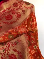 Copper Orange Banarasi Silk Saree adorned with Beautiful Patola Weaves - Image 7