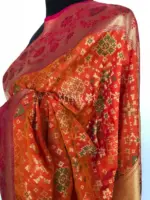 Copper Orange Banarasi Silk Saree adorned with Beautiful Patola Weaves - Image 5