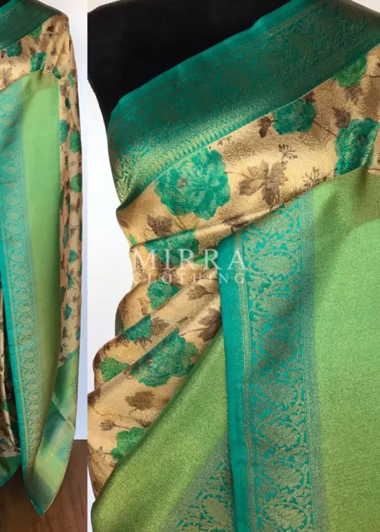 Offwhite Banarasi Silk Saree with Floral Prints and Antique Zari Weaves