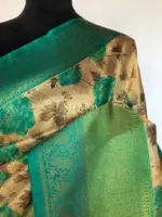 Offwhite Banarasi Silk Saree with Floral Prints and Antique Zari Weaves - Image 5
