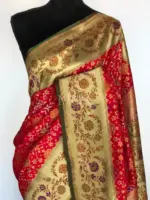 Scarlet Red Banarasi Silk Saree adorned with Beautiful Patola Weaves - Image 3