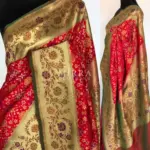 Scarlet Red Banarasi Silk Saree adorned with Beautiful Patola Weaves - Image 2