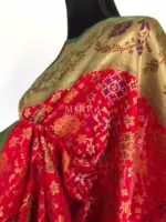 Scarlet Red Banarasi Silk Saree adorned with Beautiful Patola Weaves - Image 6