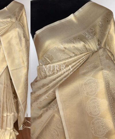 Off white Banarasi Silk Saree with Gold Zari Weaves