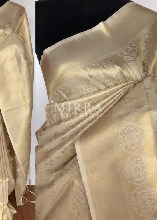 Off white Banarasi Silk Saree with Gold Zari Weaves