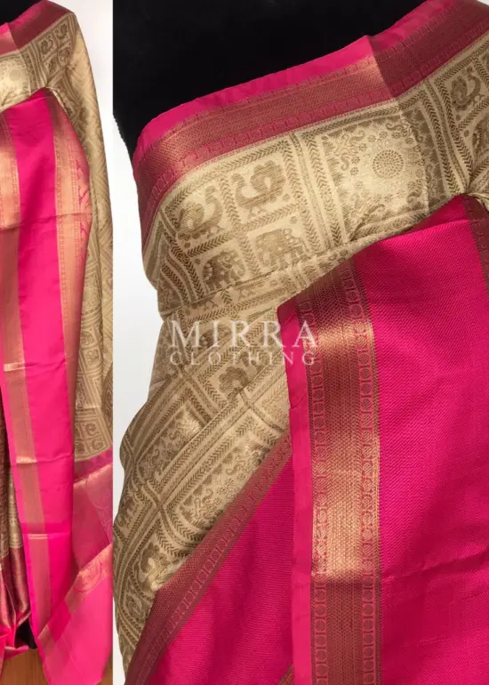 Cream Kora Silk Saree with Gold Zari Weaves