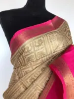 Cream Kora Silk Saree with Gold Zari Weaves - Image 4