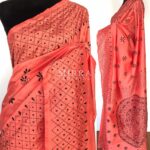 Peach Hand Embroidered Semi Silk Saree - Image 2