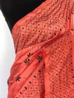Peach Hand Embroidered Semi Silk Saree - Image 4
